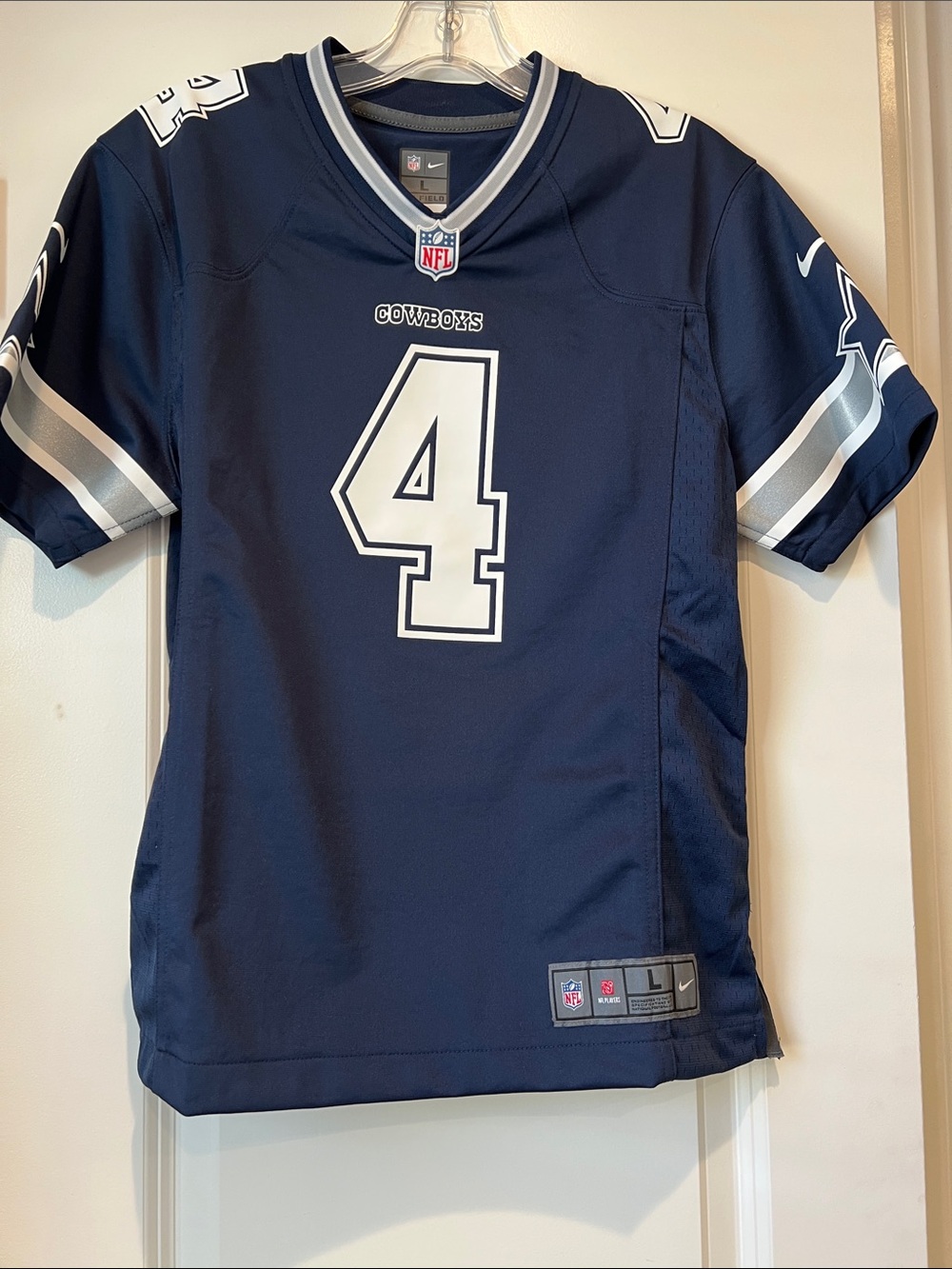 NWOT Nike Dallas Cowboys #4 Prescott Football Jersey with White/Silver Accents